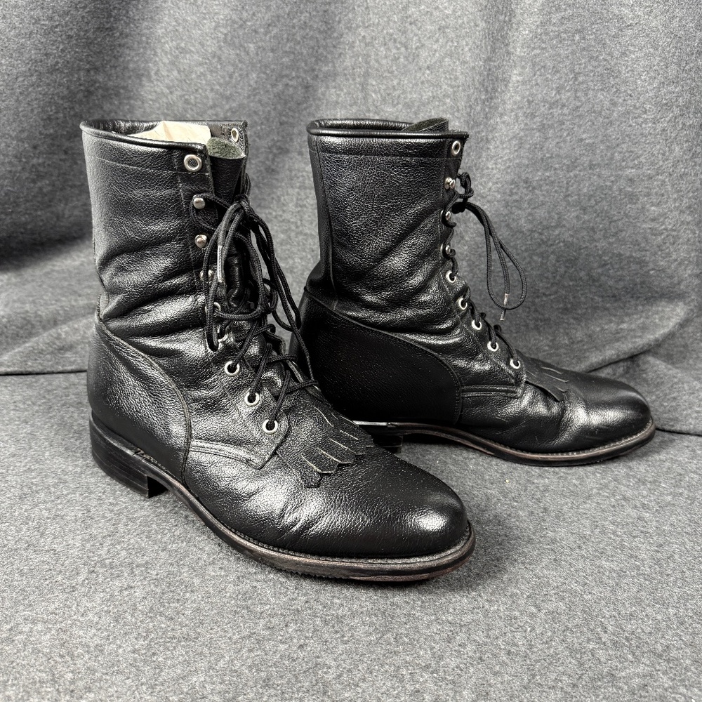 Dan Post Black Leather Packer style Boots 9 EW